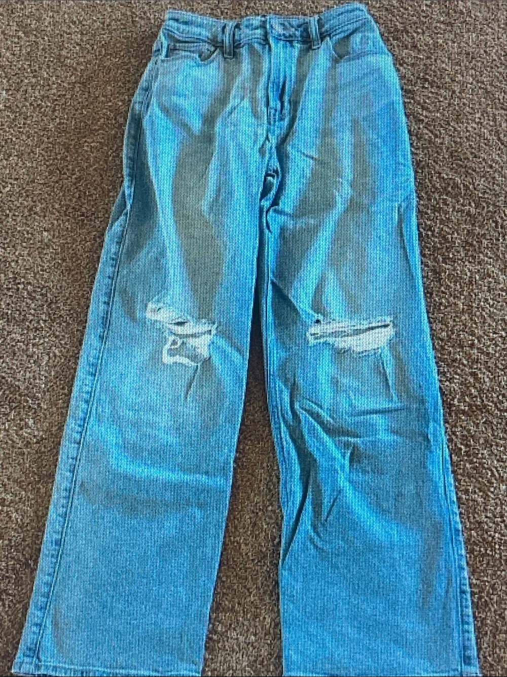 Hollister High-Rise Straight Leg Ripped Light Blue Jeans